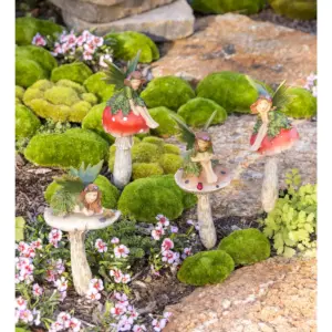 Evergreen Fairy On Mushrooms Garden Stakes