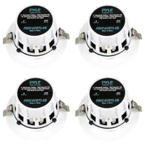 Pyle Pro PDIC4CBTL4B 4 Inch Bluetooth Flush Mount Ceiling Wall Speaker Kit System w/ LED Lights & Frames for Home Theater Sound Audio, White (4 Pack)
