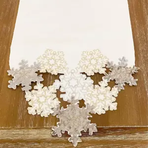 Ornate Snowflake Elegant Cutwork Winter Holiday Fabric Metallic Table Runner - 13