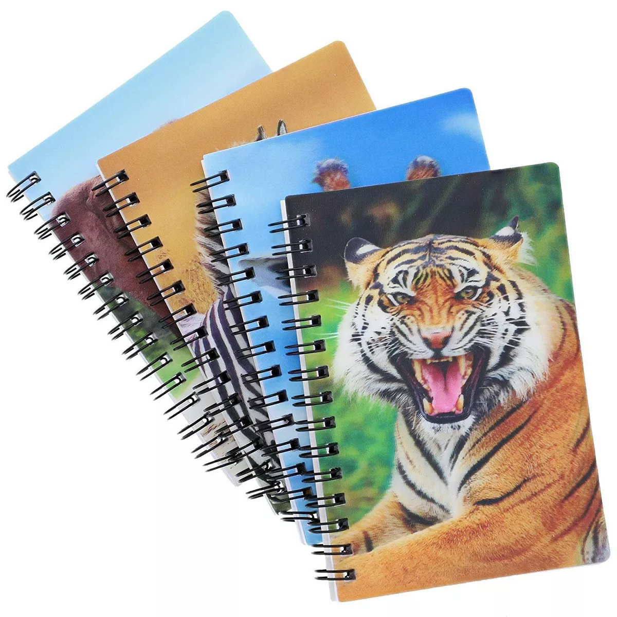 Juvale 8-Pack Tiger Lion Elephant Giraffe 3D Effect Spiral Lined Notebooks Journal (3.7x5.3 in, 70 Page)