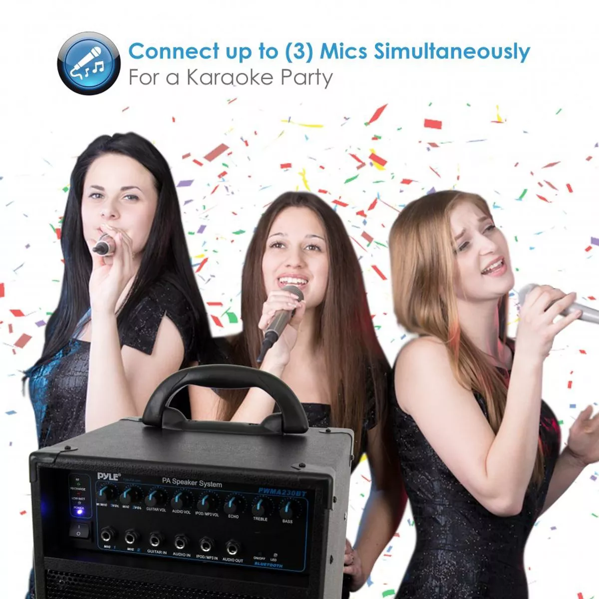 Pyle PWMA230BT 700 Watt Wireless Portable Bluetooth PA Speaker System with Handle, Wheels, MP3/USB/Micro SD, FM Radio and Party Lights