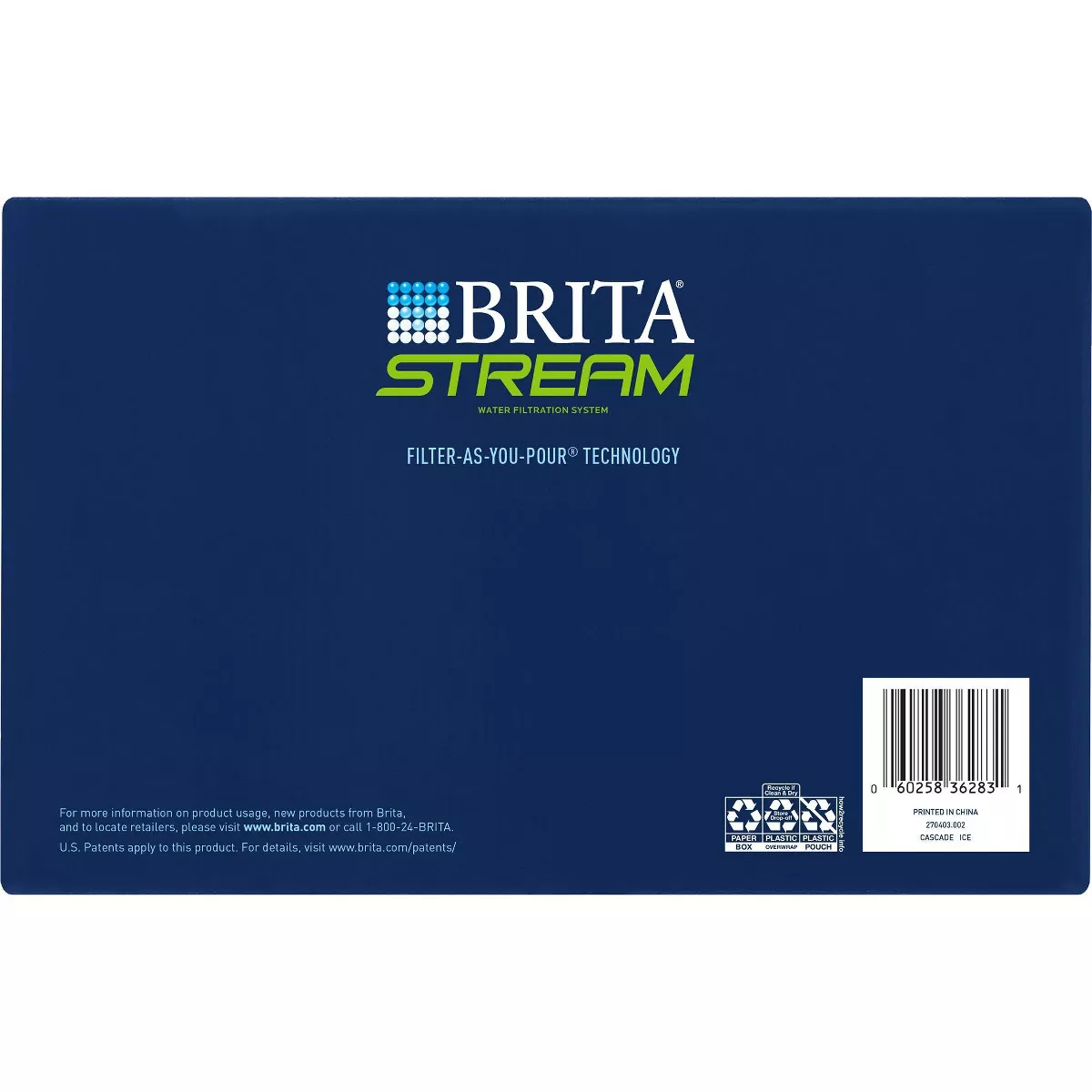 Brita 12-Cup Stream Filter As You Pour Water Pitcher with 1 Filter, Cascade - BPA Free – Ice