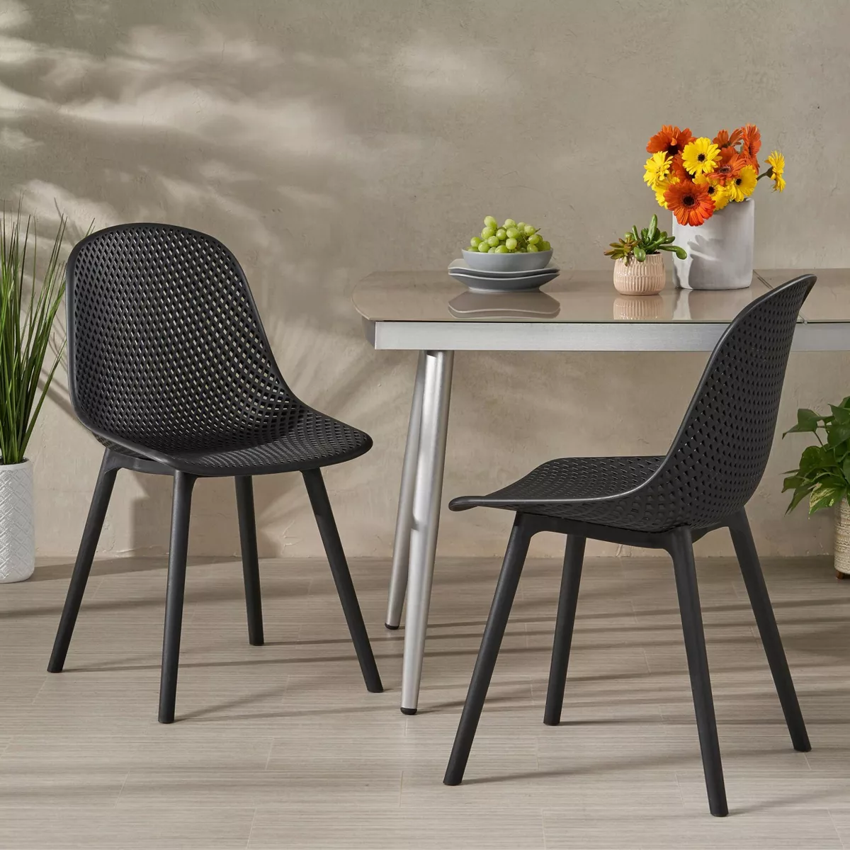 Posey 2pk Resin Modern Dining Chairs - Black - Christopher Knight Home