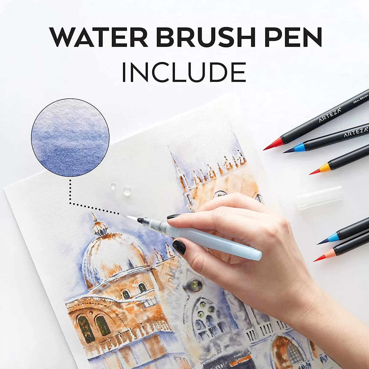 Arteza Blendable Ink Real Brush Tip Artist Brush Pens Set, Assorted Colors, Non-Toxic - 48 Pack (ARTZ-8090)