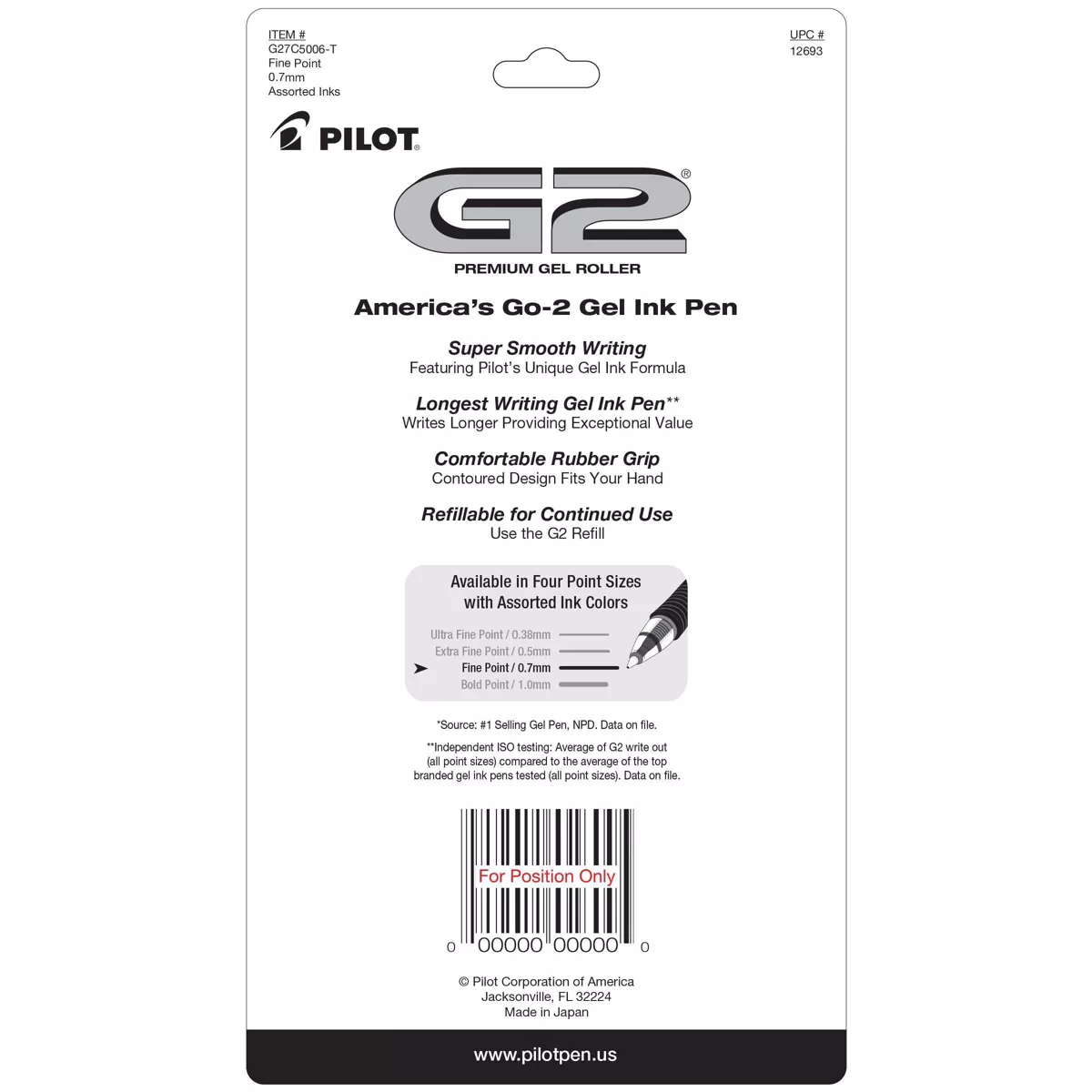 Pilot 5ct G2 Premium Retractable Gel Ink Pens Fine Point 0.7mm