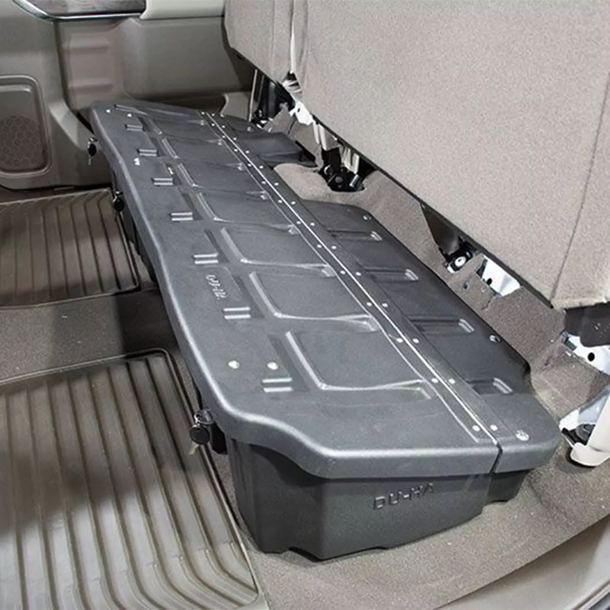 DU-HA 10410 Secure Under Seat Interior Heavy Duty Polyethylene Storage Organizer Compartment for Guns, Tools, and Valuables with Lockable Lid, Black