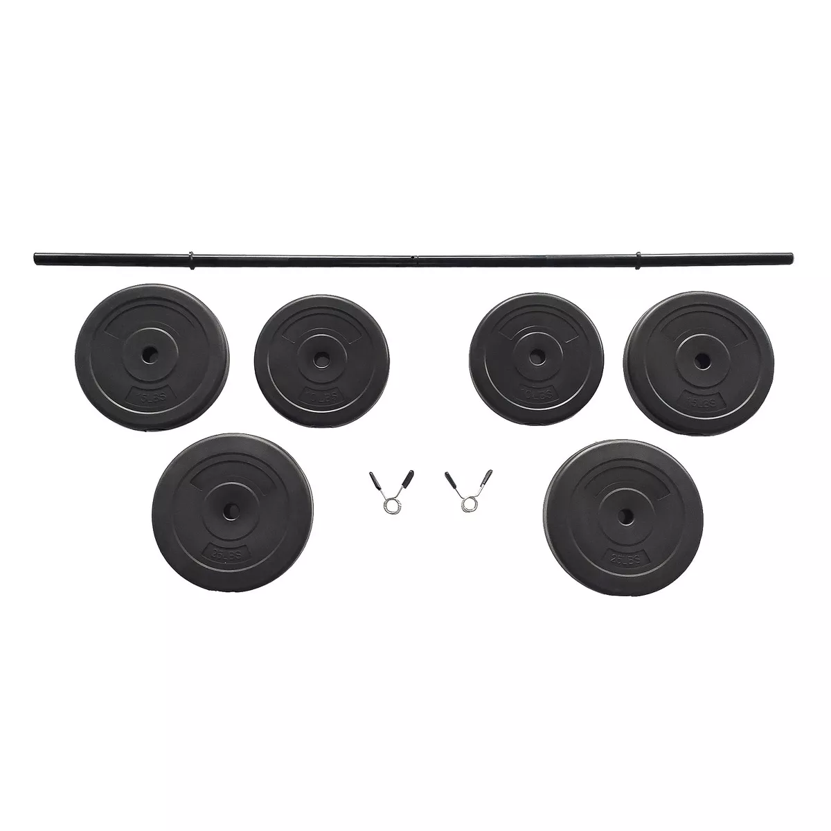 Everyday Essentials Steel Barbell and Vinyl Coated Weight Lifting Set with Spring Clip Collars, 100 Pounds, Workout Equipment for Home Gym and Office