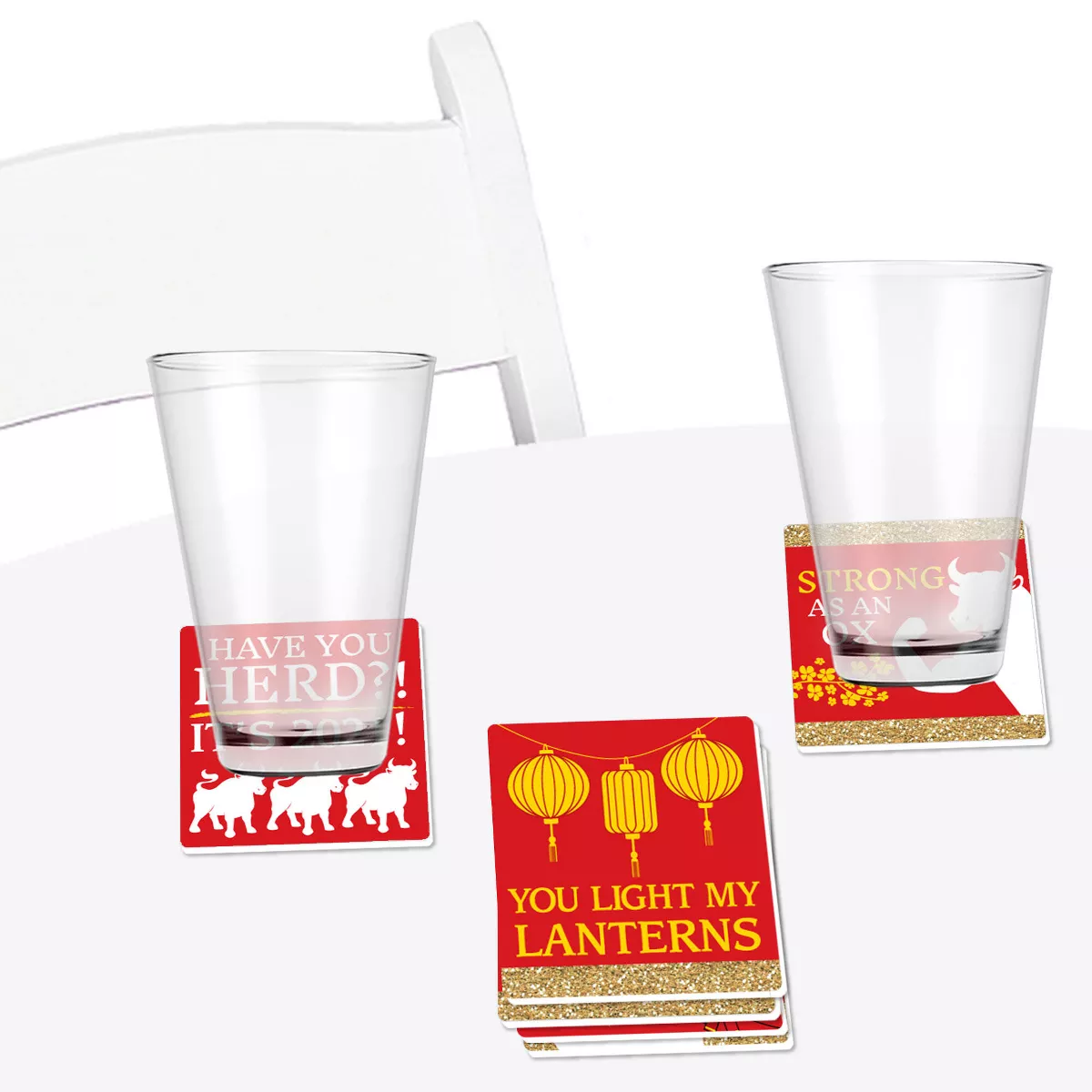 Big Dot of Happiness Chinese New Year - Funny 2021 Year of the Ox Decorations - Drink Coasters - Set of 6
