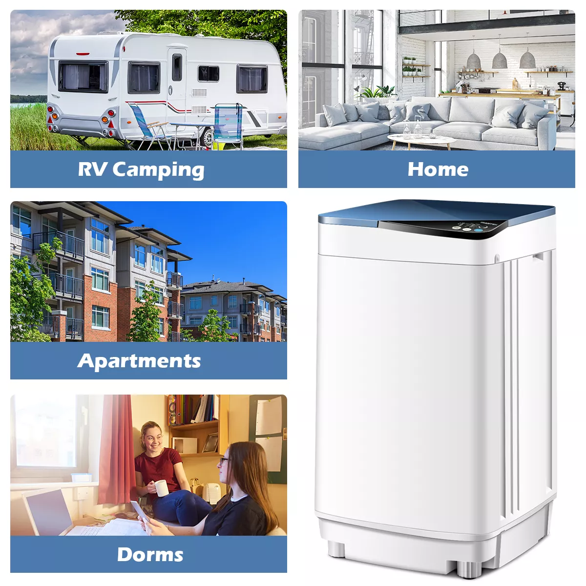 Full-Automatic Washing Machine 7.7 lbs Washer/Spinner Germicidal UV Light Blue