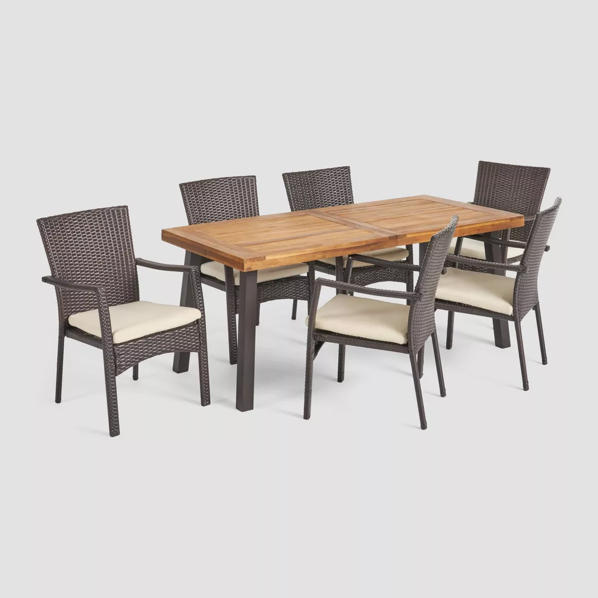 Cordella 7pc Rectangle All-Weather Wicker & Wood Patio Dining Set - Brown/Natural - Christopher Knight Home