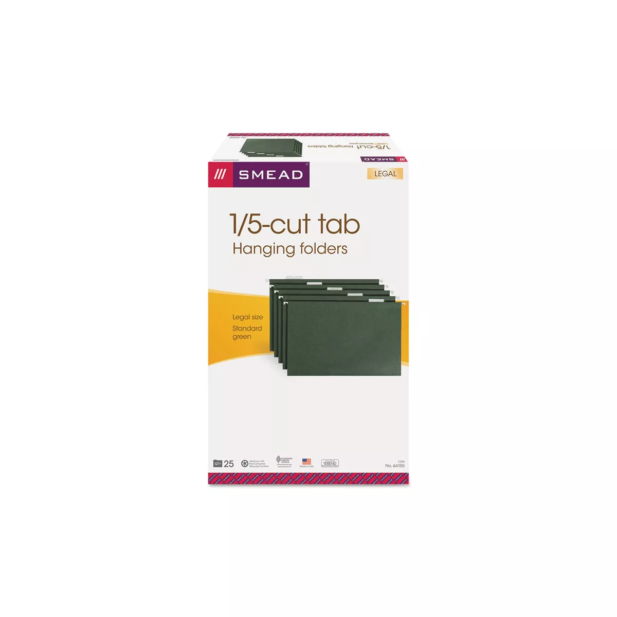 Smead Hanging File Folders 1/5 Tab 11 Point Stock Legal Green 25/Box 64155