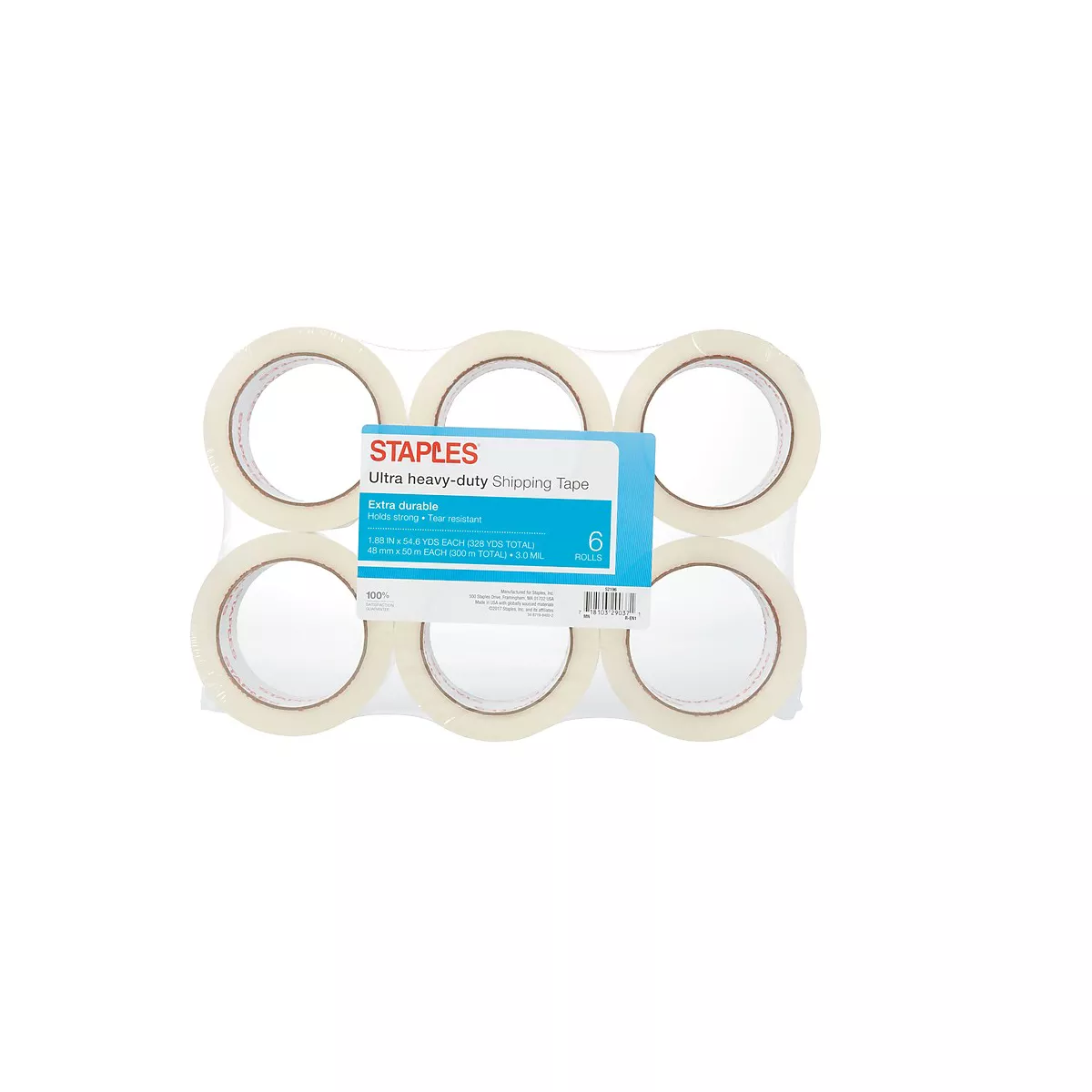 Staples Ultra Heavy Duty Shipping Tape 1.88" x 54.6 Yds Clear 6/Rolls 815042