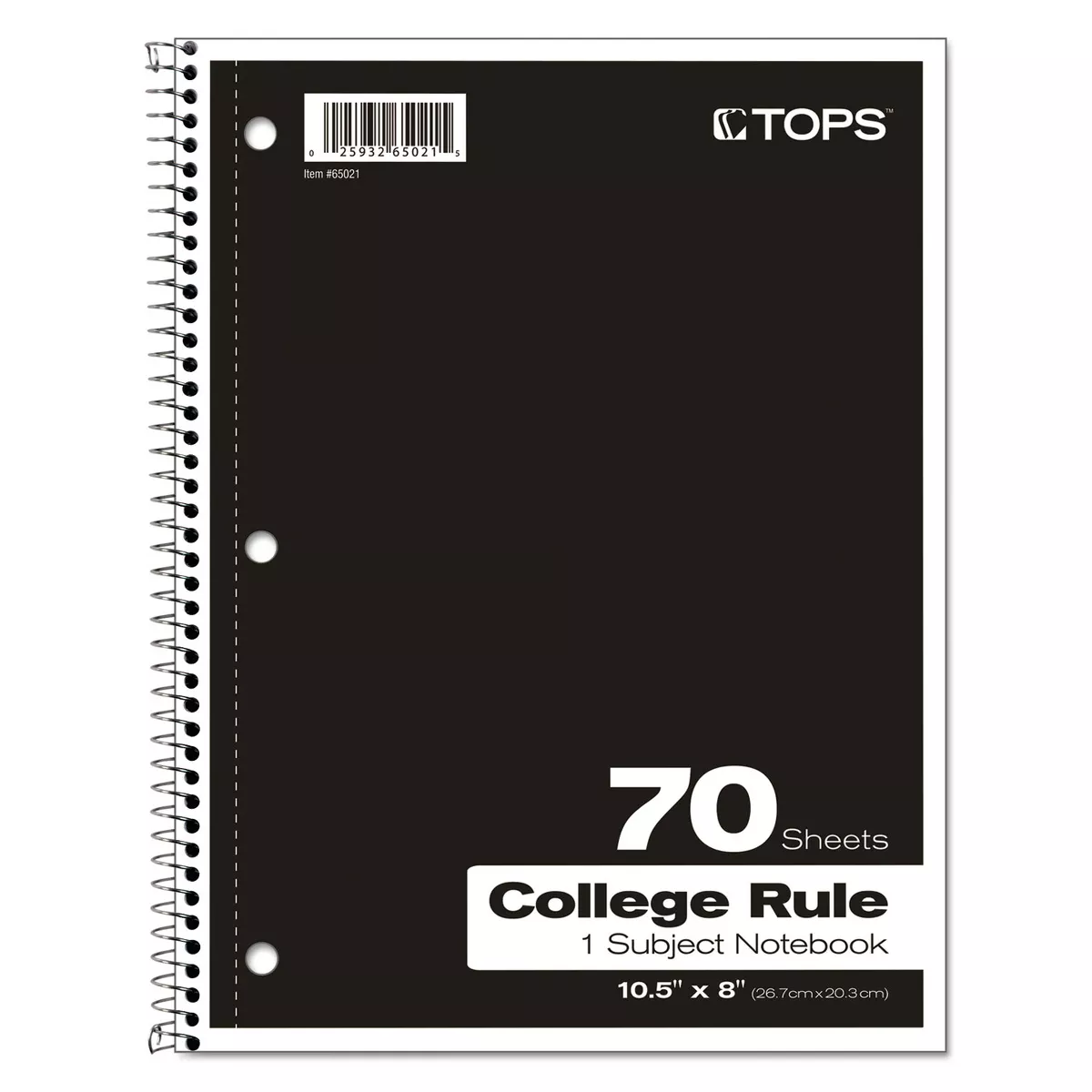 Tops Coil-Lock Wirebound Notebooks College/Medium 10 1/2 x 8 White 70 Sheets 65021