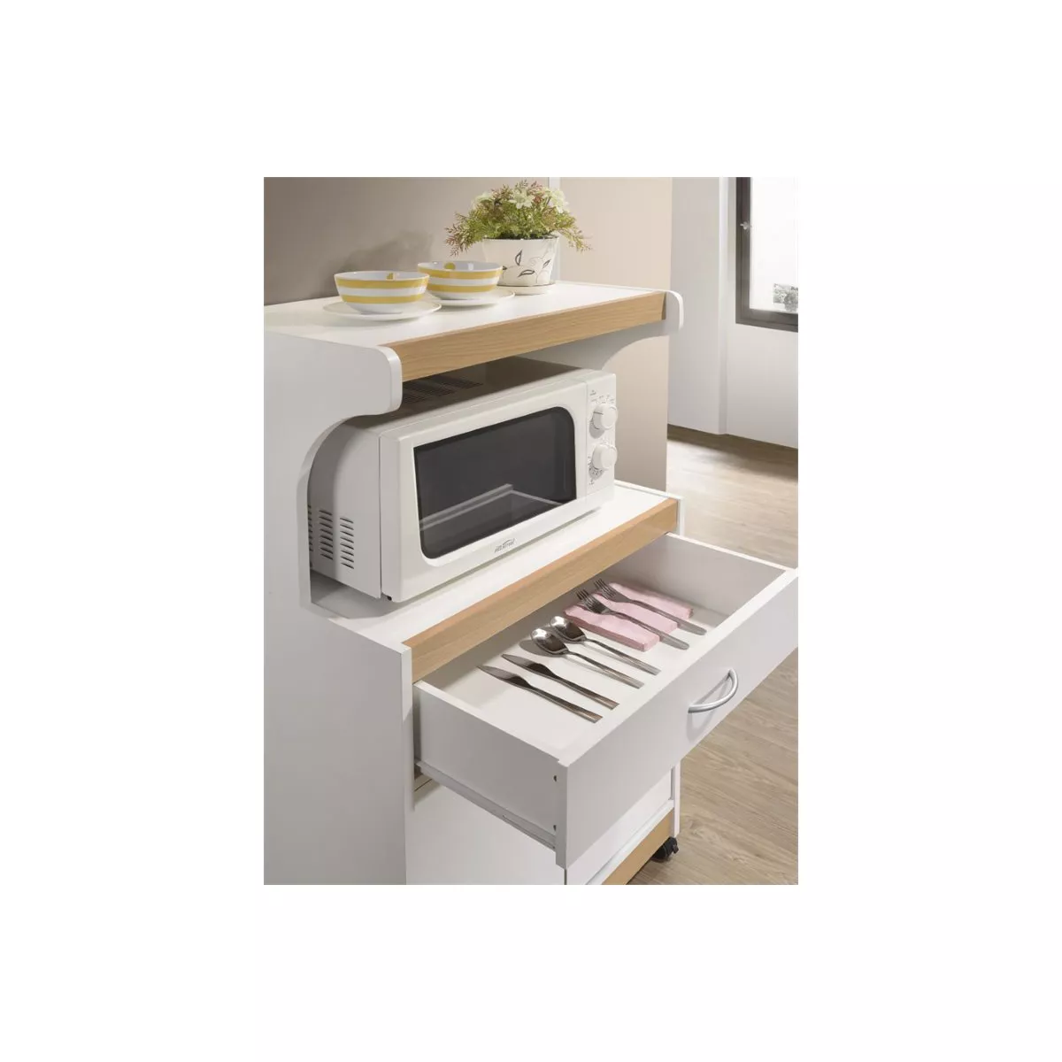Microwave Kitchen Cart in White - Hodedah