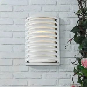 John Timberland Modern Outdoor Wall Light Fixture Sleek White Banded Grid 10