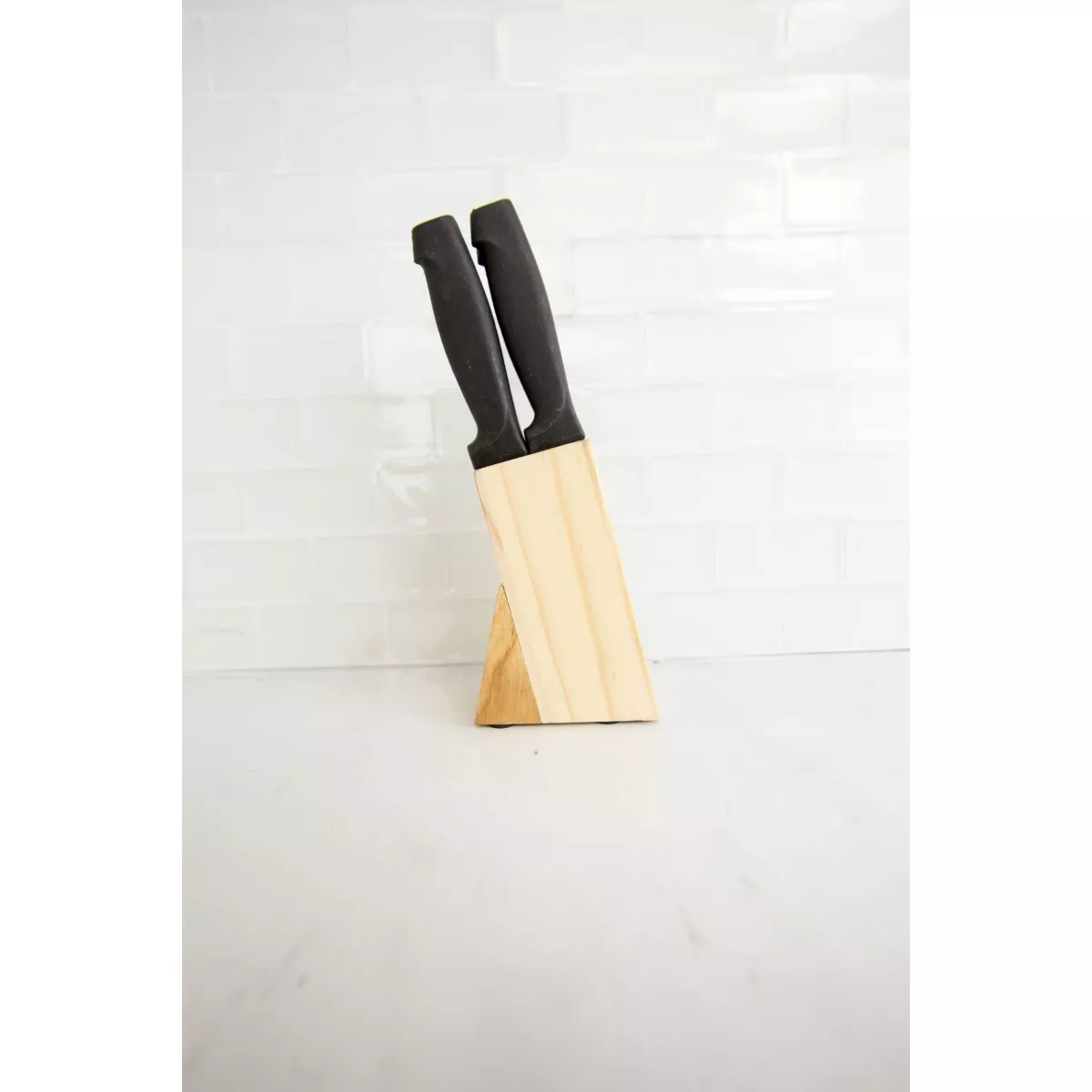 Home Basics 6 Piece Stainless Steel Steak Knife Set with All Natural Wood Display Block