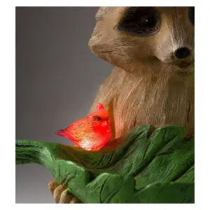 Wind & Weather Raccoon With Leaf Bird Feeder with Solar Lighted Birds
