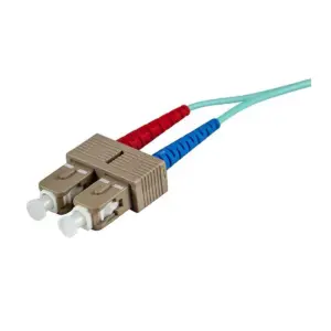 Monoprice Fiber Optic Cable - 2 Meter - Aqua | LC to SC, OM3, 50/125 Type, Multi Mode, 10Gb, Duplex