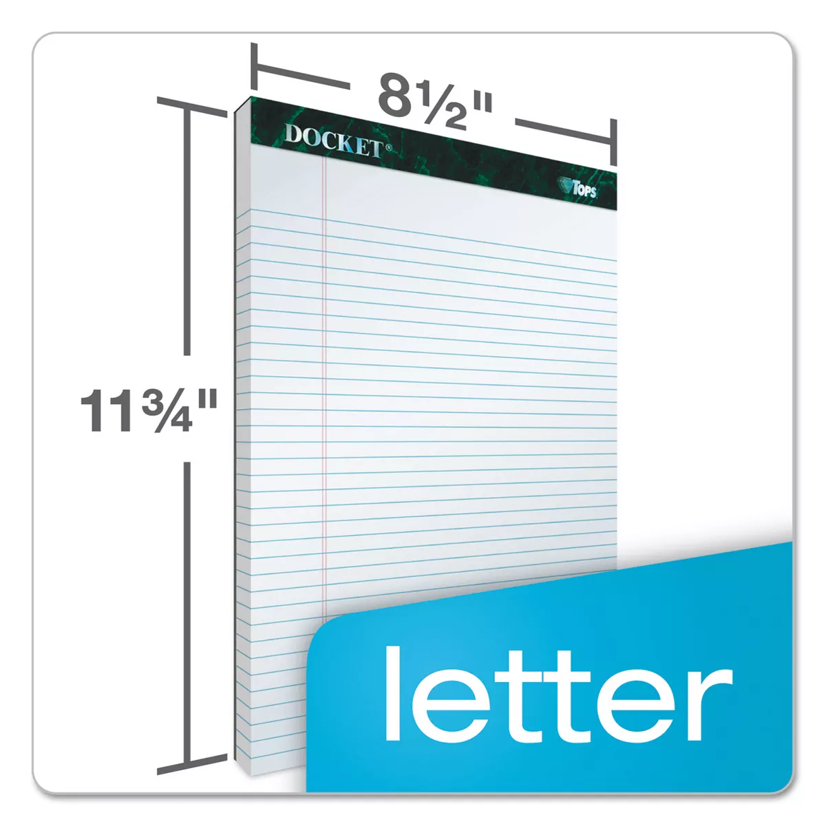 TOPS Docket Ruled Perforated Pads 8 1/2 x 11 3/4 White 50 Sheets Dozen 63410