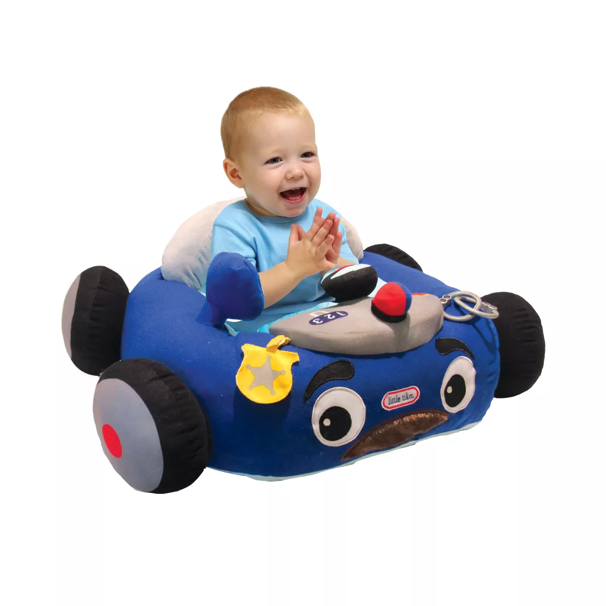 Little Tikes Cozy Coupe Plush Car Baby Toddler Lounger Seat with Working Car Horn, Reflective Side Mirror, and Cup Holder, Patrol Police Car