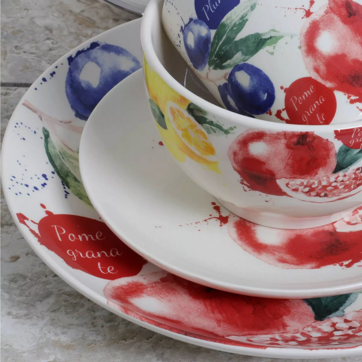 16pc Ceramic Fruit Basket Dinnerware Set - Elama