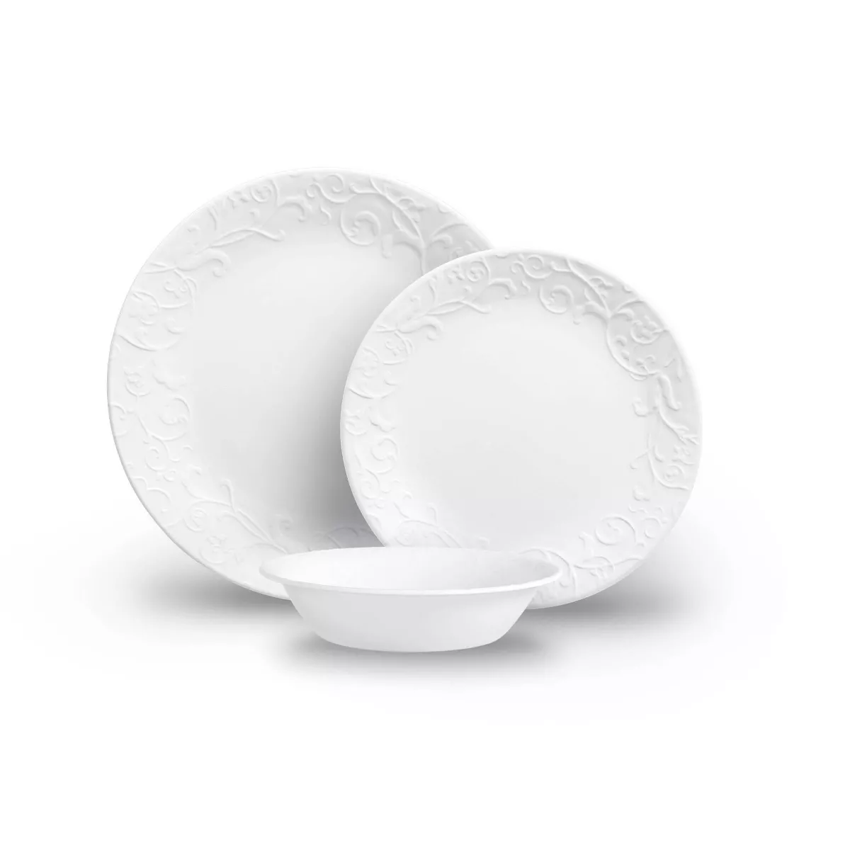 Corelle 18pc Vitrelle Embossed Bella Faenza Dinnerware Set White