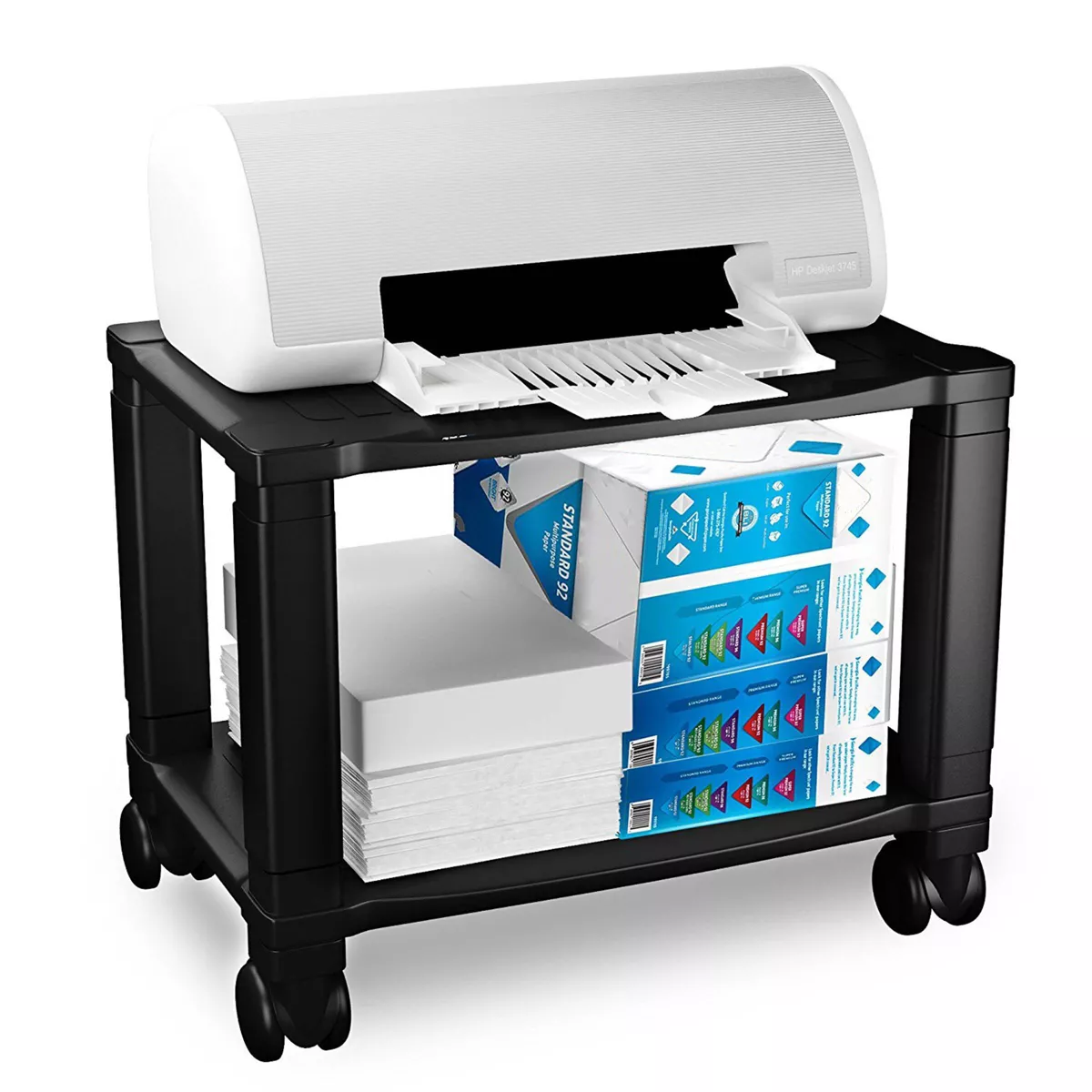 2-Tier Under the Desk Mobile Printer Stand Black - Hastings Home