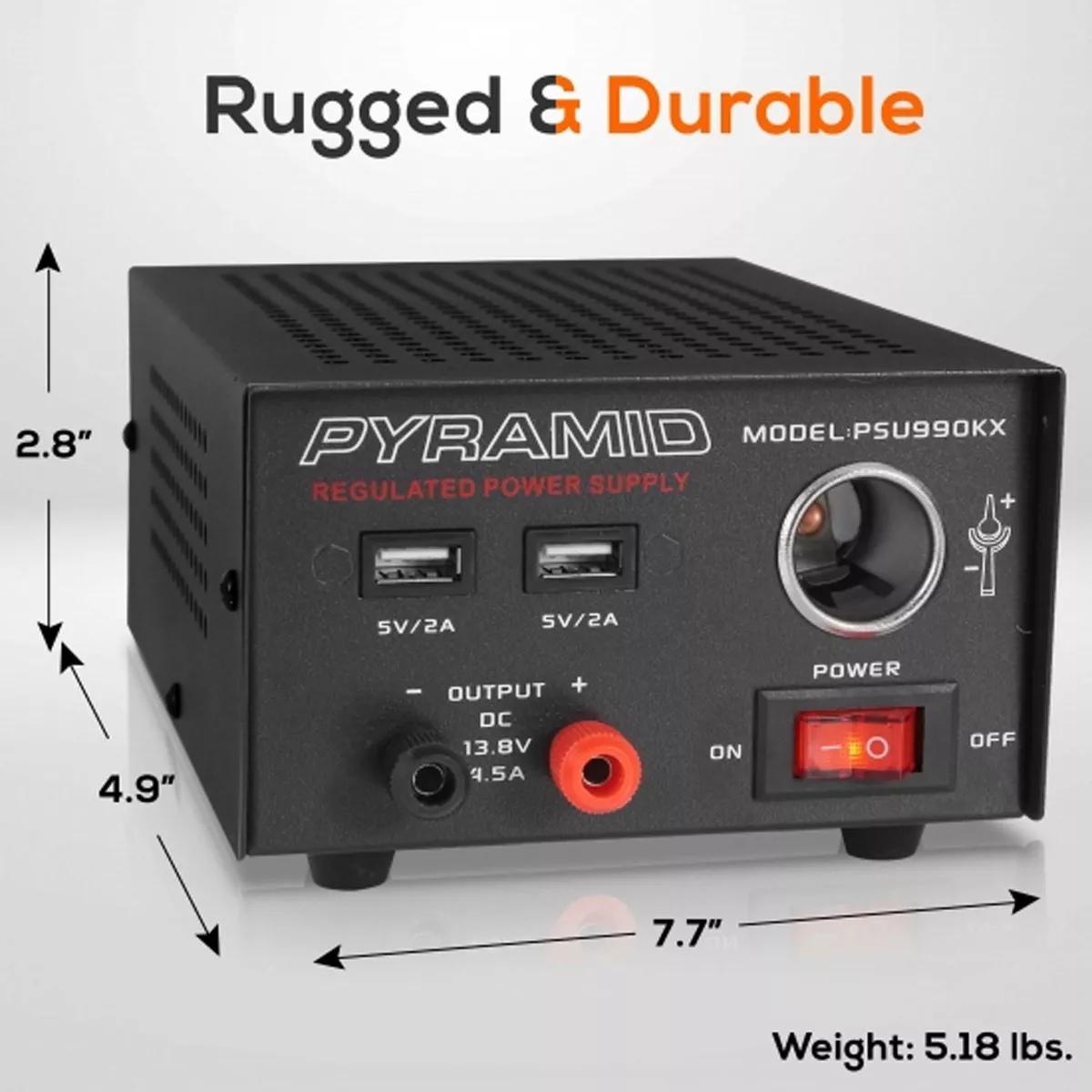 Pyramid PSU990KX 4.5A 5V/2A AC to DC Power Converter Garage Workshop Bench Power Supply for Tools, Electrical Supplies, and Laboratory Equipment
