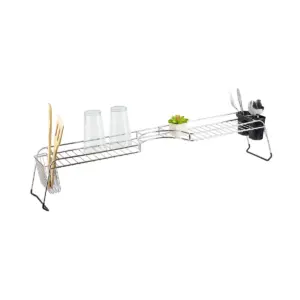 Home Basics Chrome Plated Steel Faucet Spacer Over the Sink Shelf with Cutlery Holder