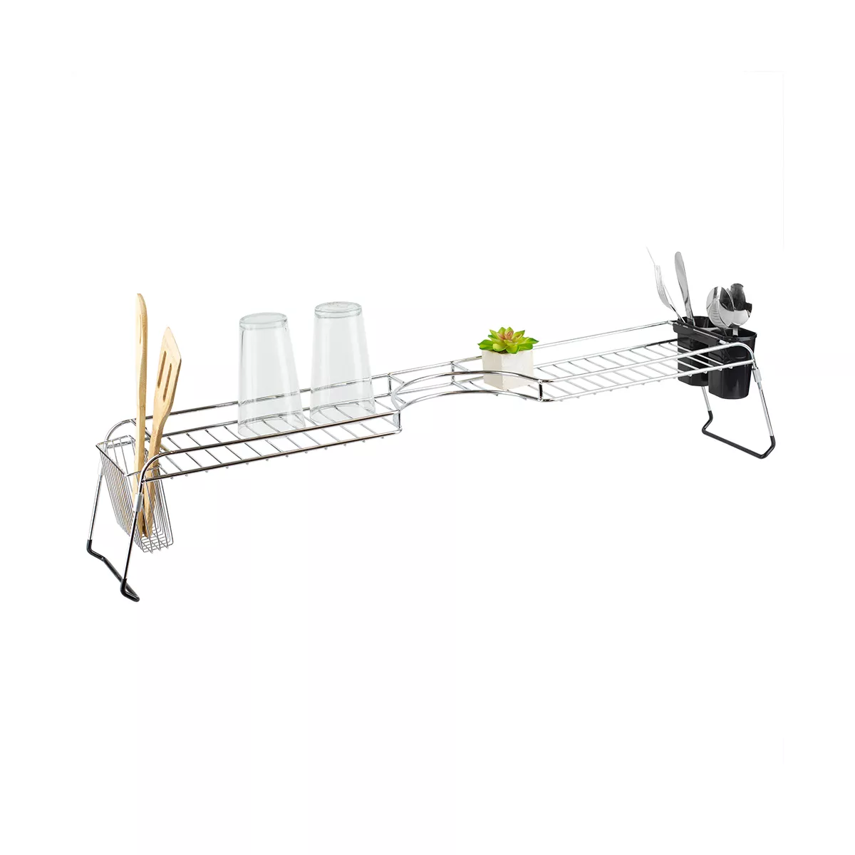 Home Basics Chrome Plated Steel Faucet Spacer Over the Sink Shelf with Cutlery Holder