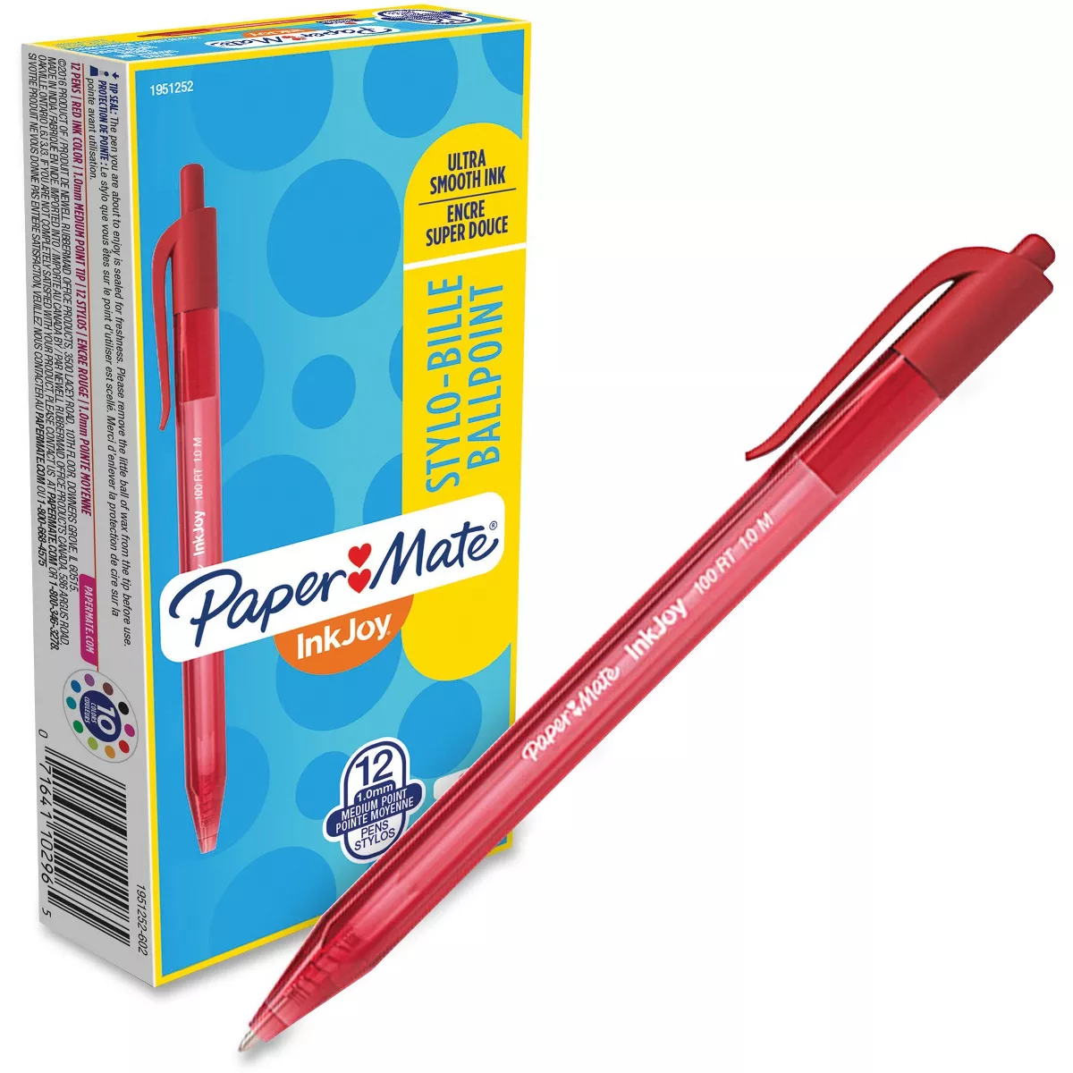 Paper Mate InkJoy 100 RT Retractable Ballpoint Pen 1mm Red Dozen 1951252
