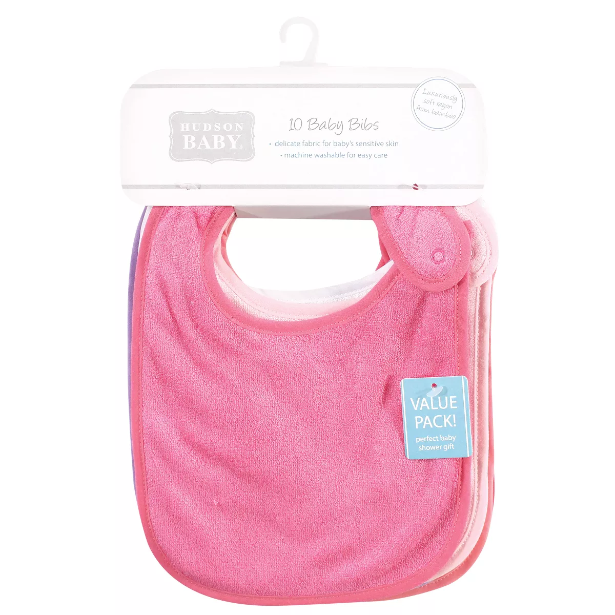 Hudson Baby Infant Girl Rayon from Bamboo Terry Bibs, Pink Lilac, One Size