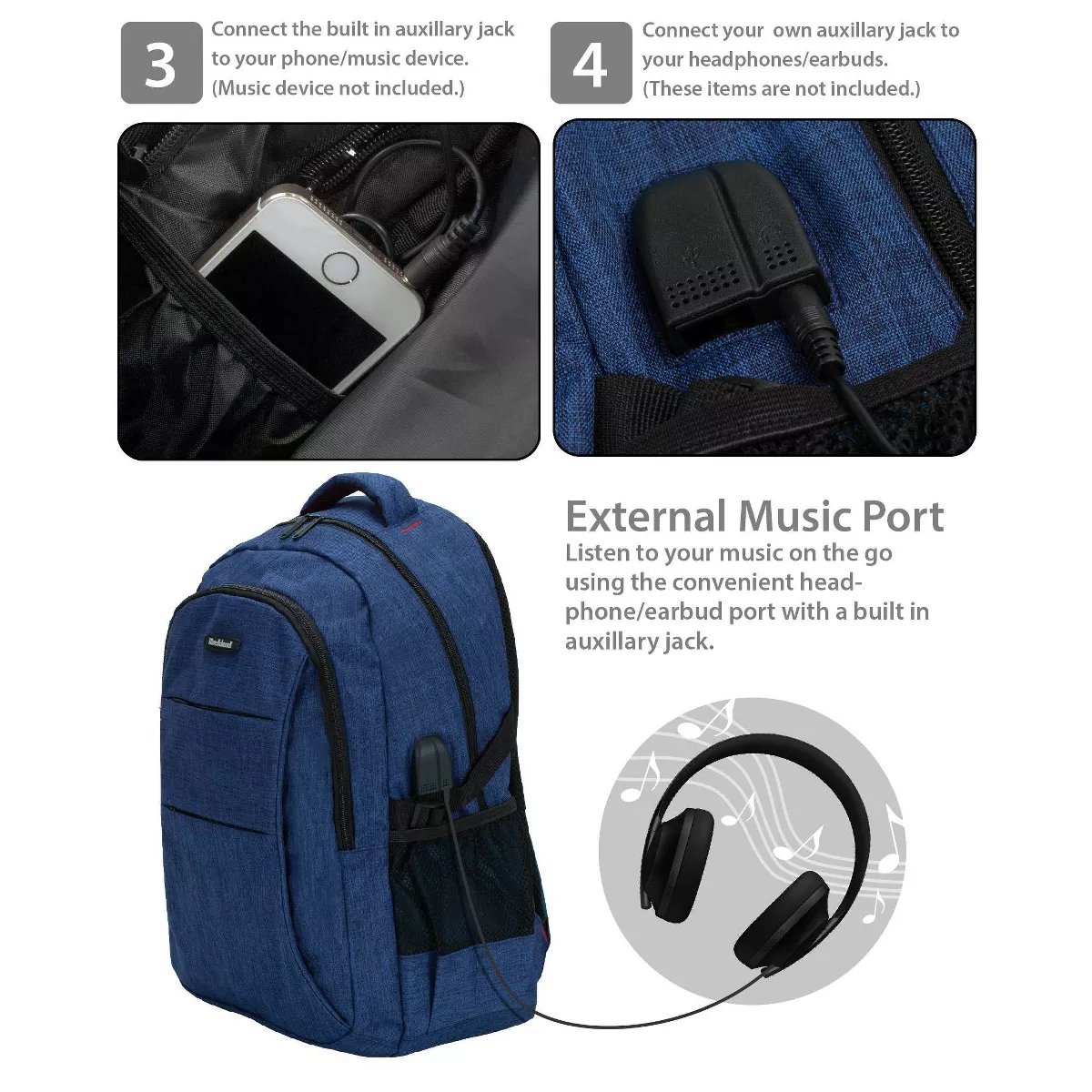 Rockland 19'' Business Pro USB Laptop Backpack - Blue