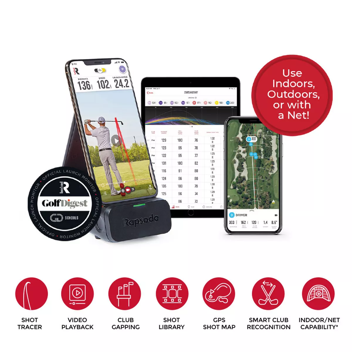 Rapsodo Mobile Launch Monitor for Golf Indoor and Outdoor Use with GPS Satellite View and Professional Level Accuracy, iPhone & iPad Only