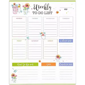 Set of 3 Magnetic Note Pads, Weekly to-Do-List, Grocery List & Meal Planner in Floral Designs, 9.5 x 7.5 inches