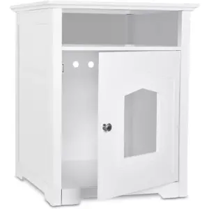 Arf Pets Designer Enclosed Cat Litter Box Furniture House with Table, Cat Washroom Hidden House Enclosure, White