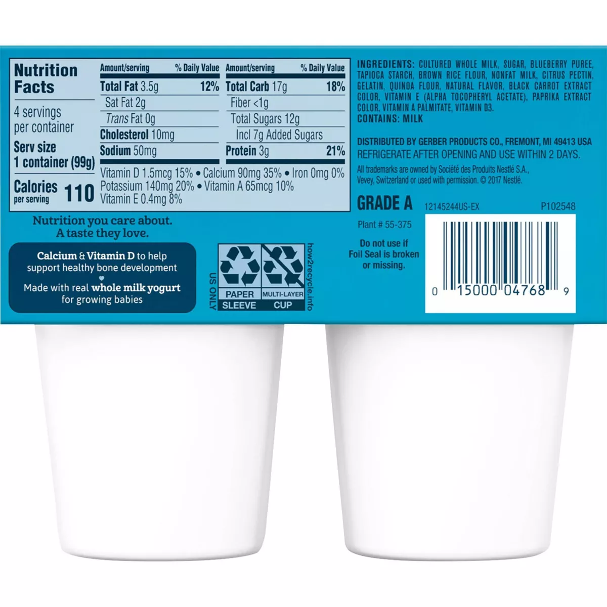 Gerber Crawler Yogurt Blends 4pk Blueberry with Whole Grains - 14oz