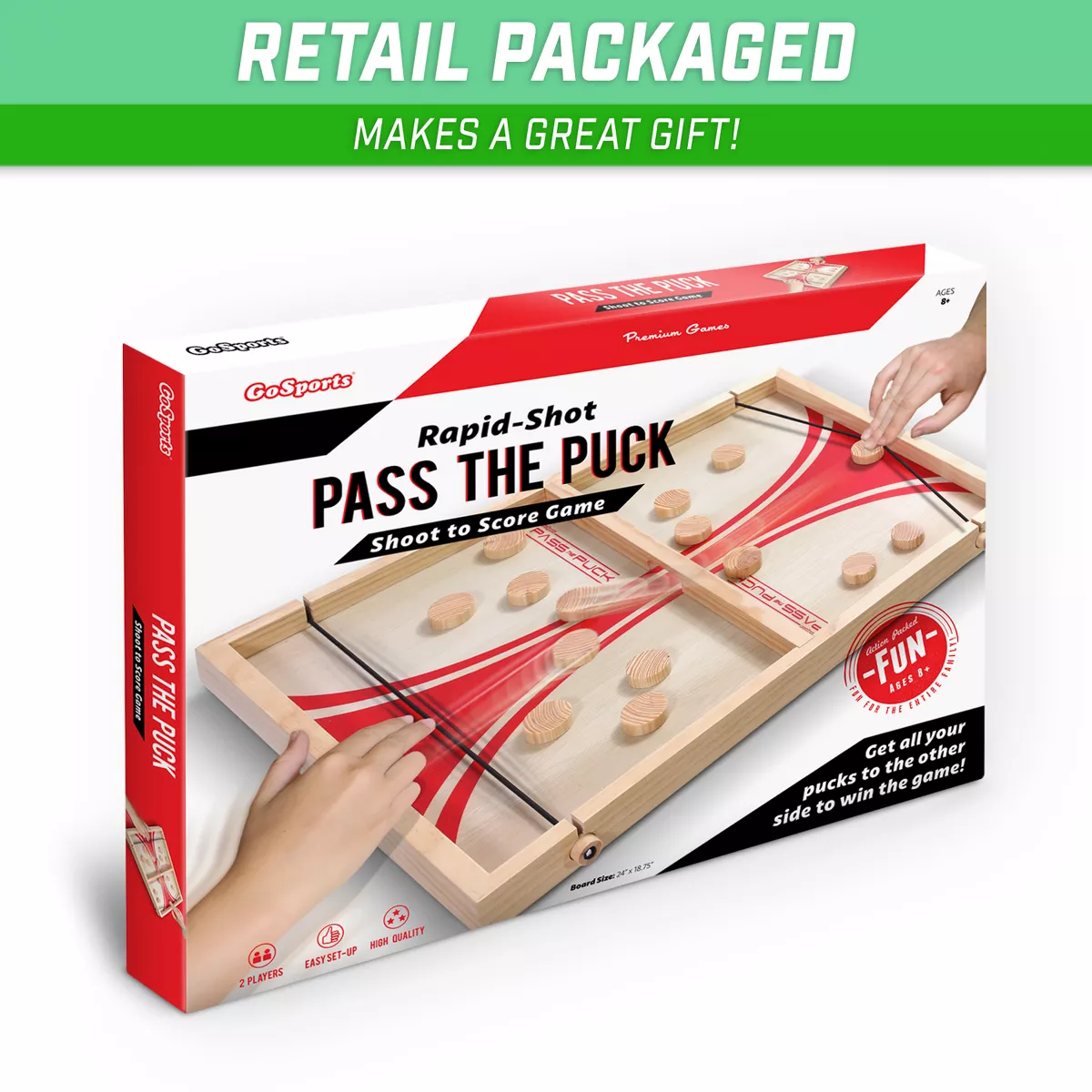 GoSports Pass The Puck Rapid-Shot Premium Wooden Indoors Tabletop Board Game Set, Natural Finish