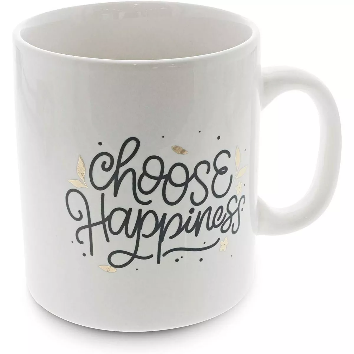 Okuna Outpost White Large Ceramic Coffee Mug Tea Cup, Choose Happiness (16 oz, 3.7 x 4.1 In)