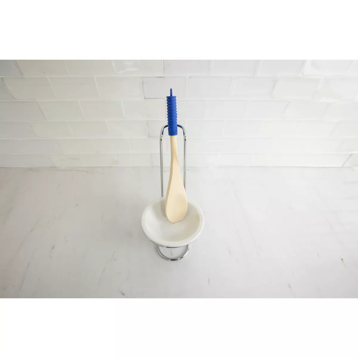 Home Basics Spoon Rest with Tray and Spoon, Chrome