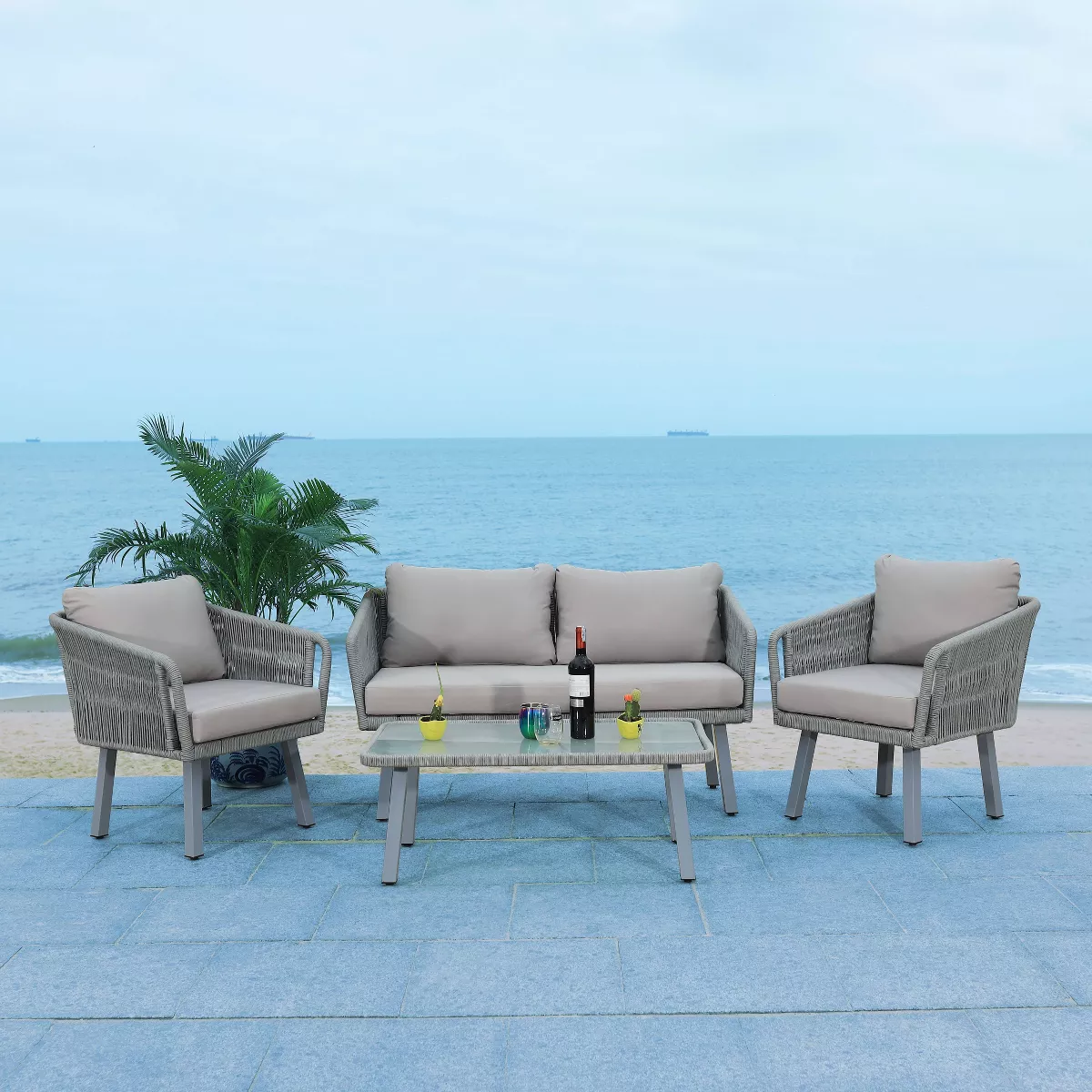 Kerson 4pc Rope Living Set - Gray - Safavieh