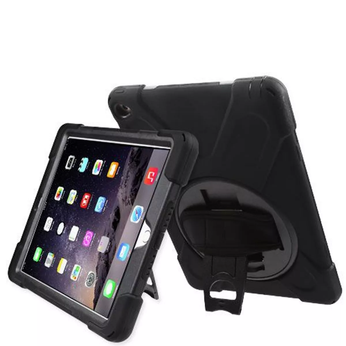 MYBAT For Apple iPad Air 2 Black Wristband Hard Rubberized Case Cover w/stand