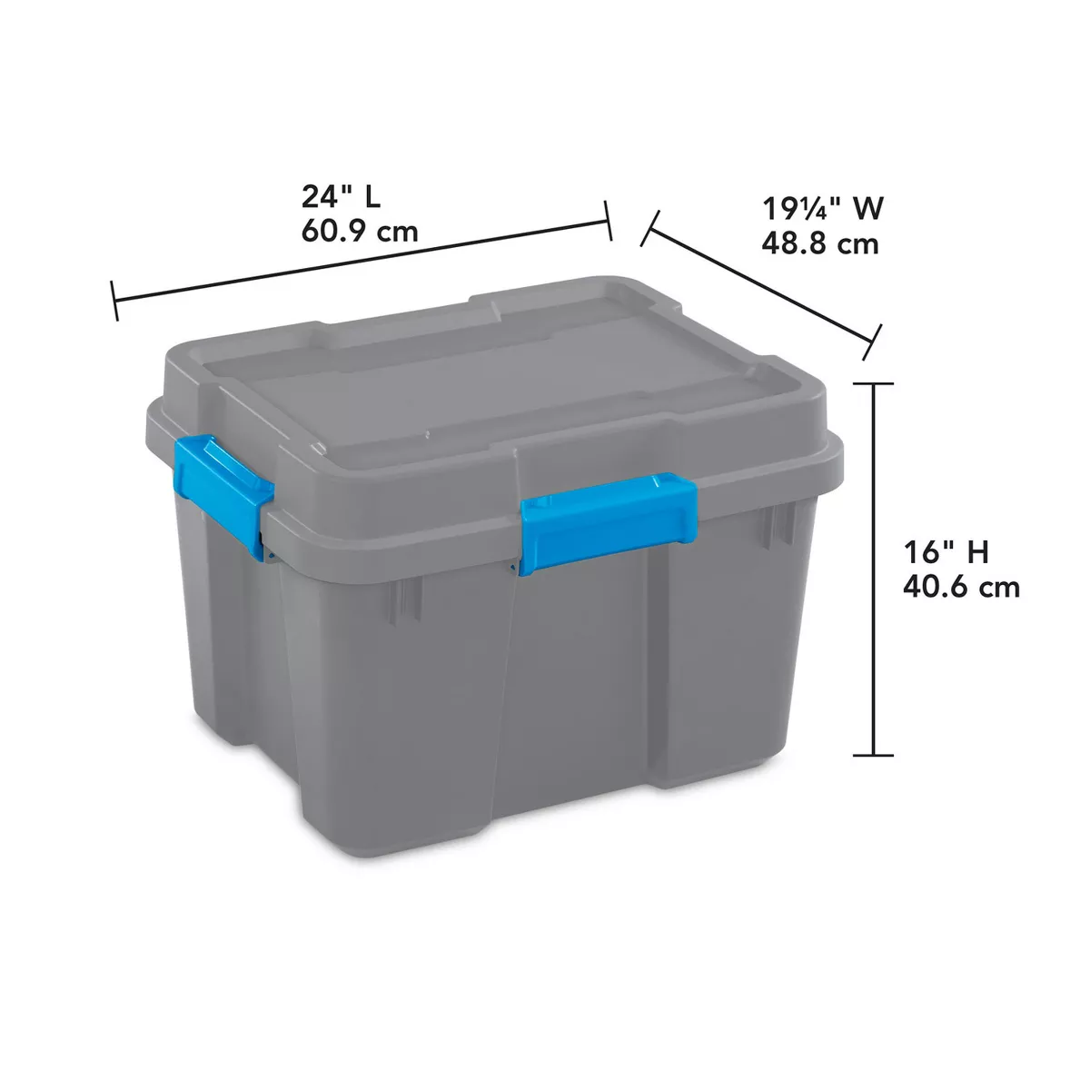 Sterilite 20 Gallon Heavy Duty Plastic Gasket Tote Stackable Storage Organization Container Box with Lid and Latches, Titanium Gray/Blue (4 Pack)