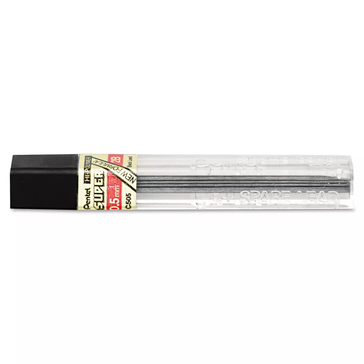 Pentel Super Hi-Polymer Lead Refills 0.5mm 2B Black 12 Leads/Tube C5052B