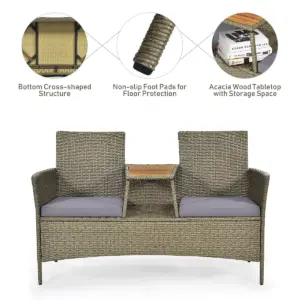 Costway 2-Person Patio Rattan Conversation Furniture Set Loveseat Coffee Table