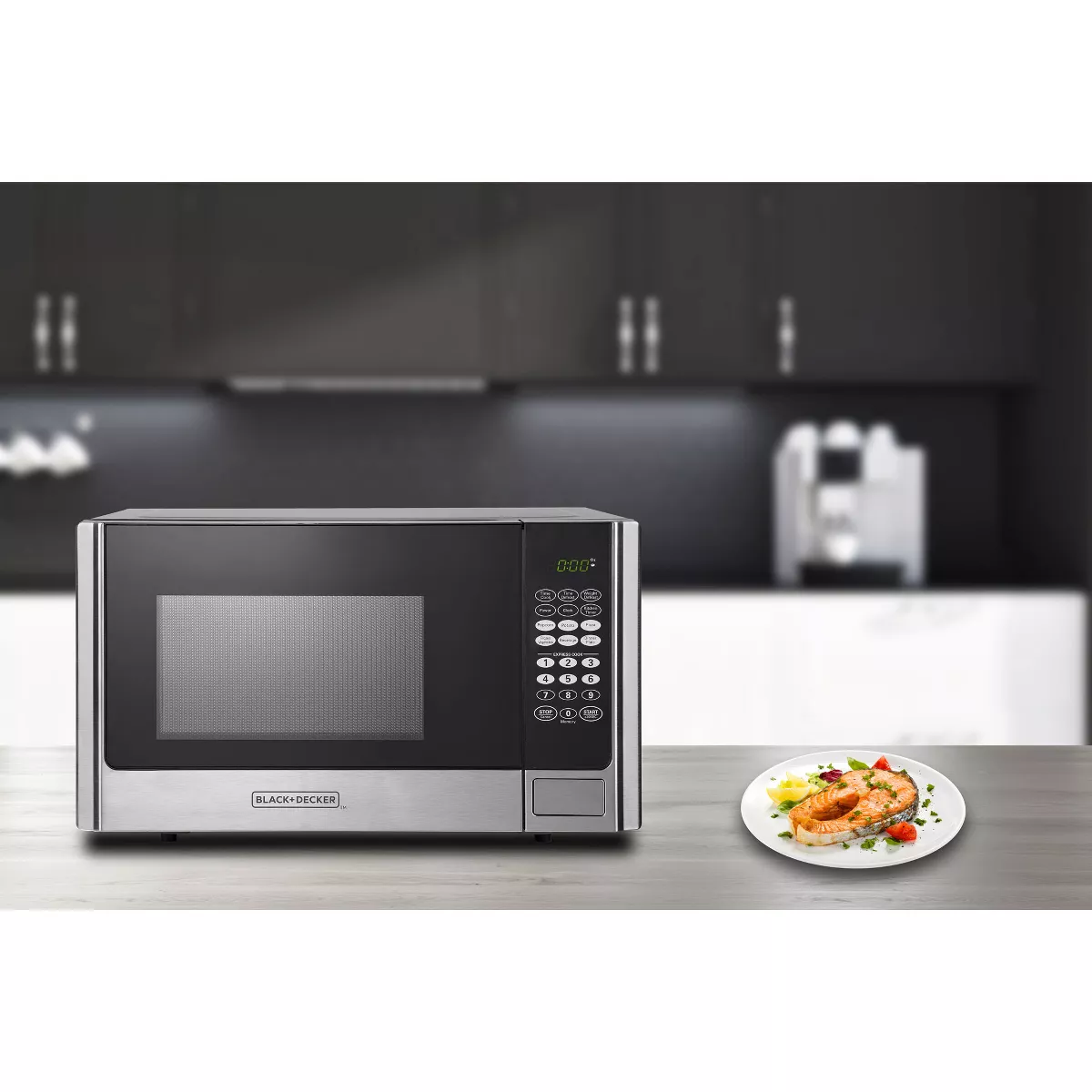 Black+Decker 900 Watt 0.9 Cubic Feet Microwave with Digital Touch Controls and Display, Stainless Steel
