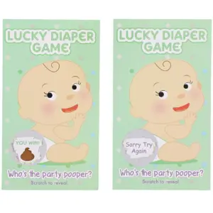 60-Count Baby Shower Games, Scratch Off Game Cards, Lucky Diaper Lottery Raffle Party Supplies for Boys or Girls, Green