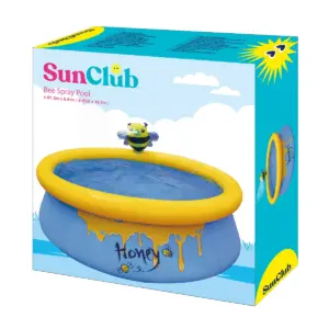 JLeisure Sun Club 12010 5 Foot x 16.5 Inch 1 to 2 Person Capacity Bee Spray 3D Above Ground Kid Inflatable Outdoor Backyard Swimming Pool, Blue