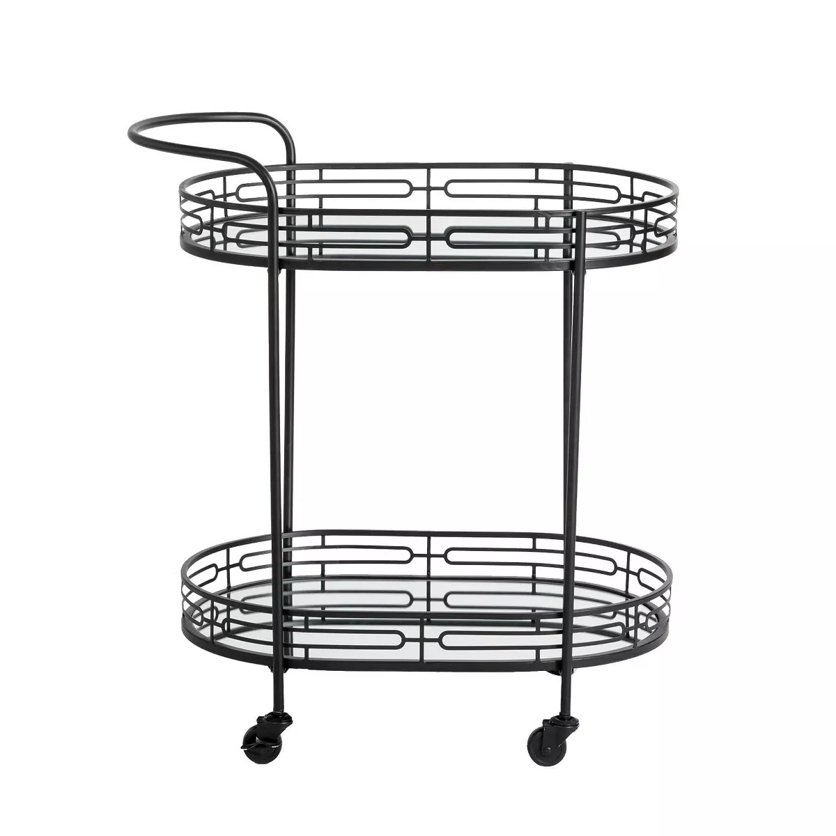 Deluxe 2 Tier Metal Oval Mirrored Bar Cart Black - Glitzhome