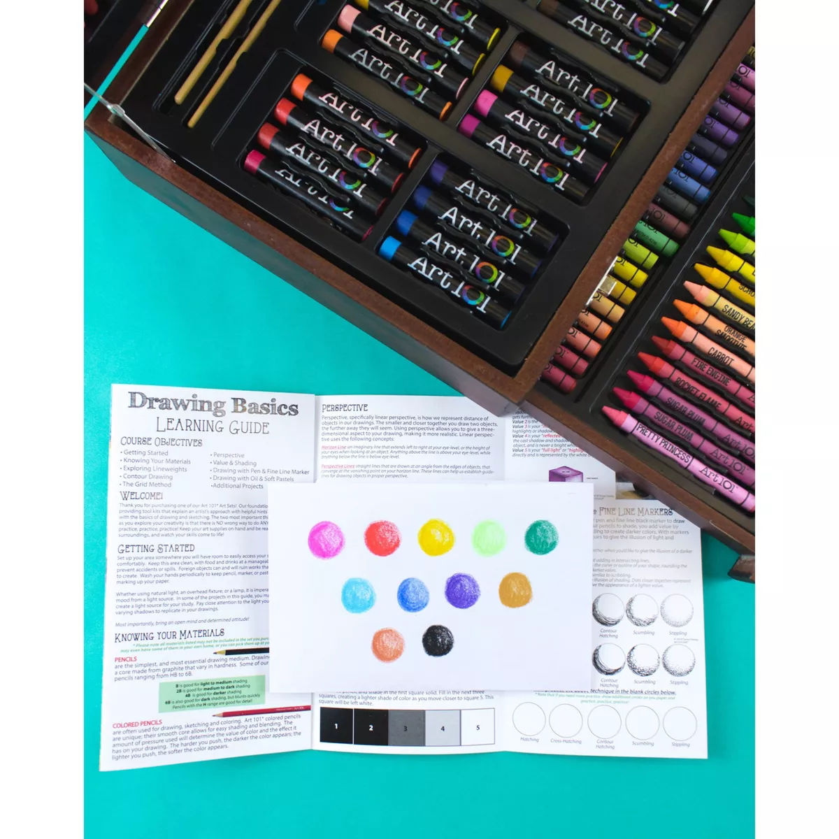 136pc Draw + Color + Paint Art Set in Wood Case - Art 101